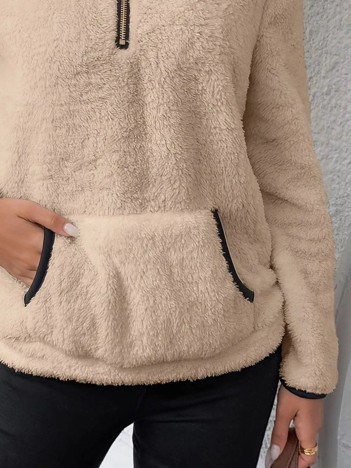 Halina | Women's Fuzzy Sherpa Half Zip Pullover Sweater