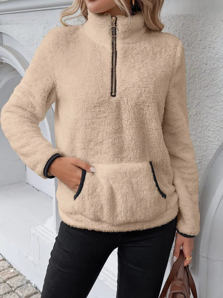 Halina | Women's Fuzzy Sherpa Half Zip Pullover Sweater