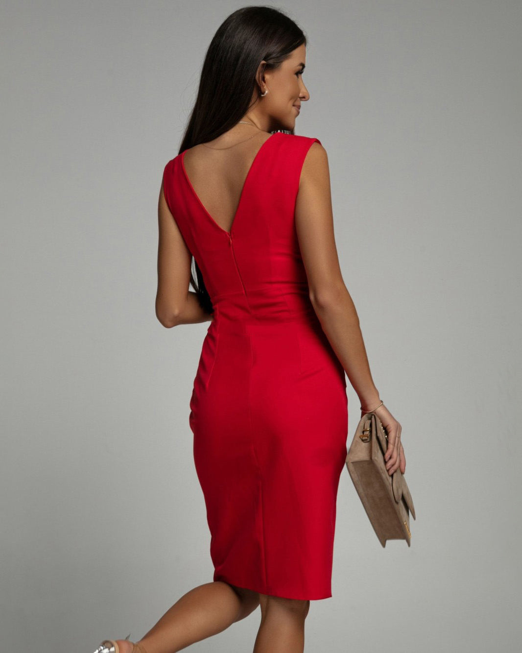 Pleated V Neck Ruched Bodycon Mini Dress - Cocktail Party