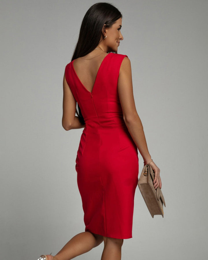 Pleated V Neck Ruched Bodycon Mini Dress - Cocktail Party