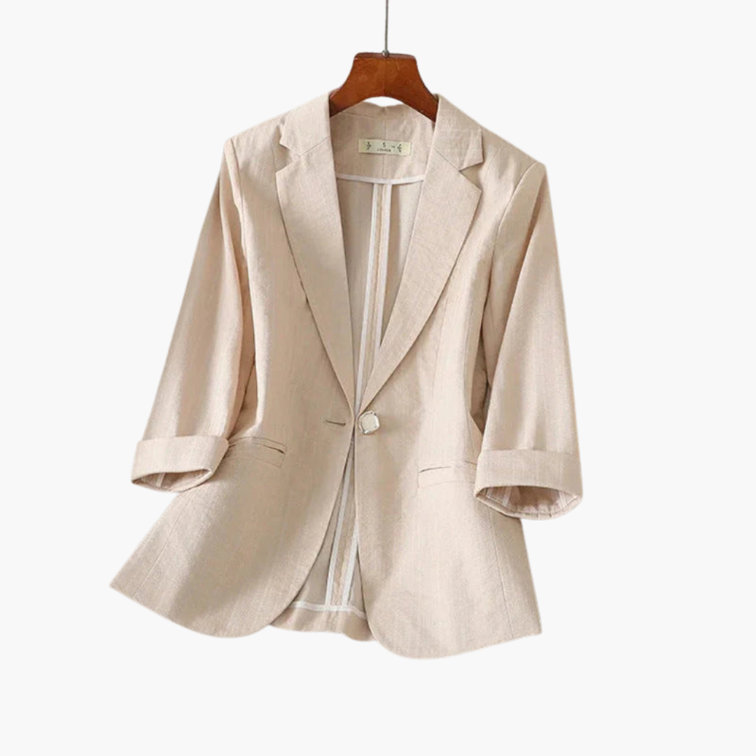 Three Quarter Sleeve Notch Lapel Single Button Linen Blazer