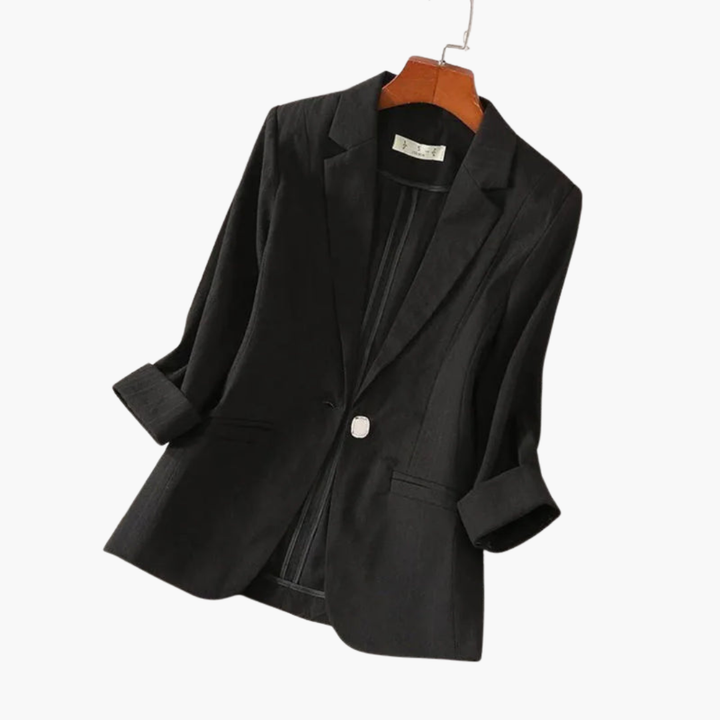 Three Quarter Sleeve Notch Lapel Single Button Linen Blazer