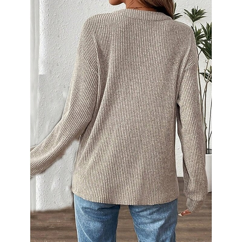 Isadora | Women's Relaxed Fit Ribbed Knit Henley Top with Kangaroo Pocket