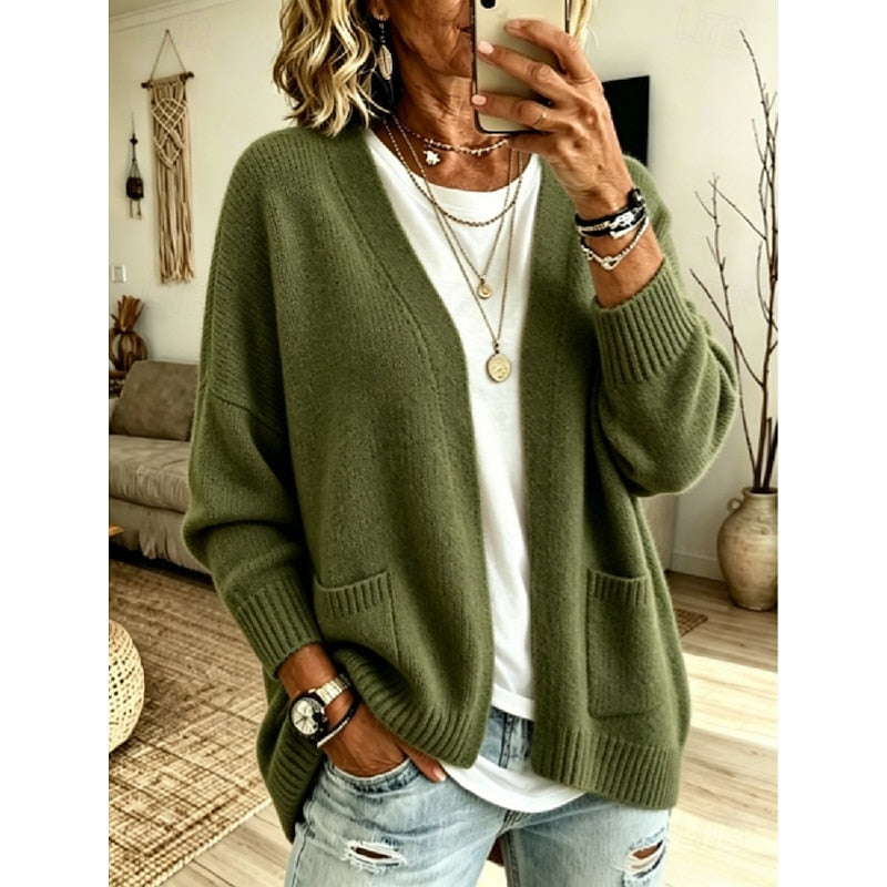 Josie | Women's Oversized Open-Front Knit Cardigan with Ribbed Cuffs and Pockets