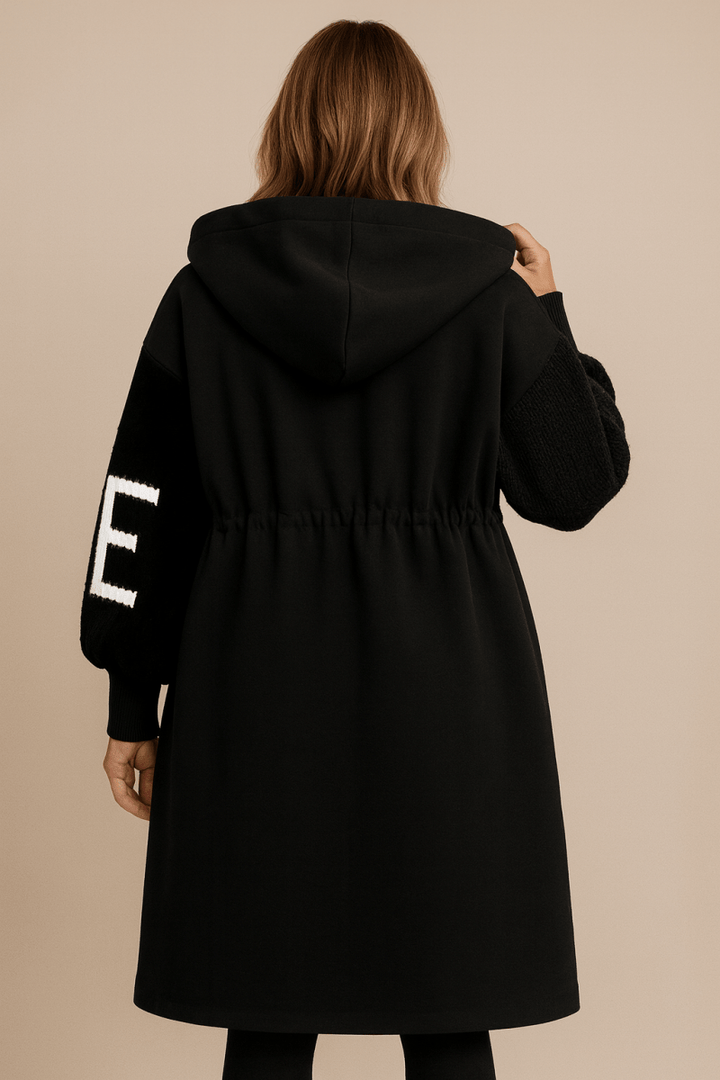 Vivienne | Women's Oversized Longline Hooded Coat with Knit Sleeve Panels