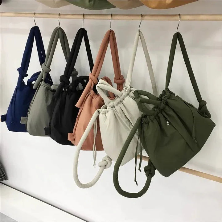 Padded Knot Strap Drawstring Shoulder Tote Bag