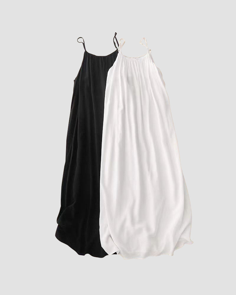 Spaghetti Strap Gathered Scoop Neck Flowy Linen Maxi Dress