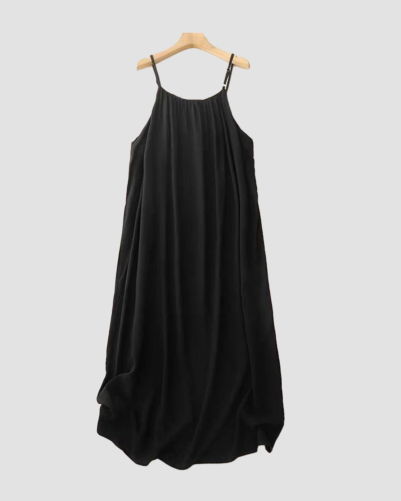 Spaghetti Strap Gathered Scoop Neck Flowy Linen Maxi Dress