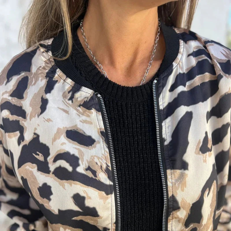 Maríssa -Maria - Zebra Print Zip-Up Bomber Jacket