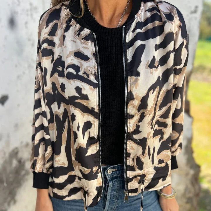 María - Zebra Print Zip-Up Bomber Jacket