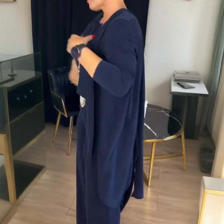 Elegant 3-piece set with longline cardigan, top and trousers