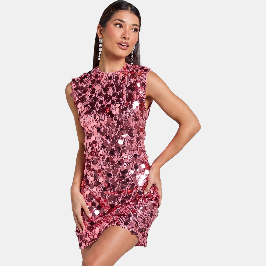 Vespera | Women's A-Line Sequin Sleeveless Mini Homecoming Dress