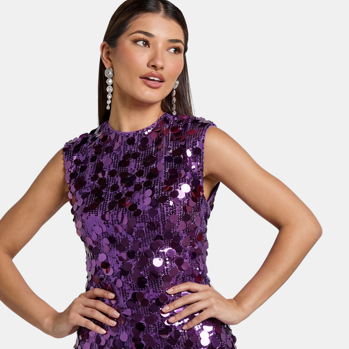 Vespera | Women's A-Line Sequin Sleeveless Mini Homecoming Dress