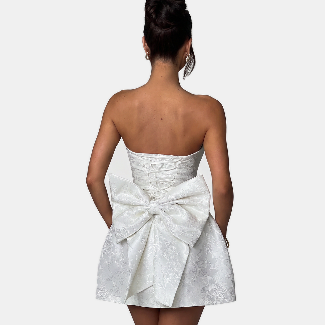 Liora | Women's Corset Strapless Floral Mini Homecoming Dress with Bow Back
