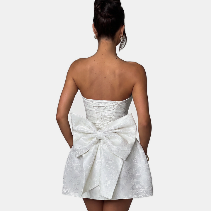 Liora | Women's Corset Strapless Floral Mini Homecoming Dress with Bow Back