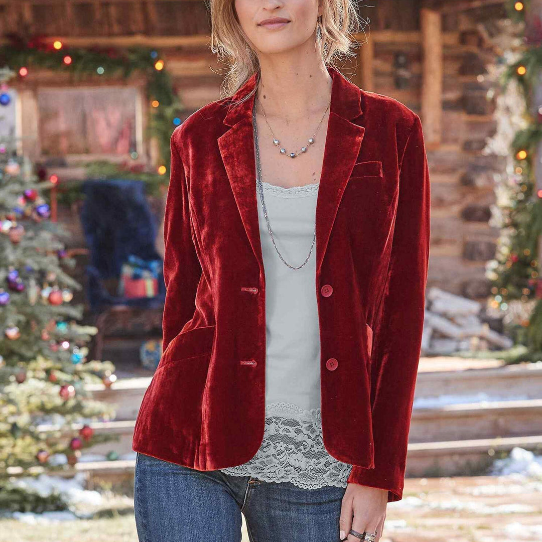 Velvet Notch Lapel Single Breasted Tailored Blazer