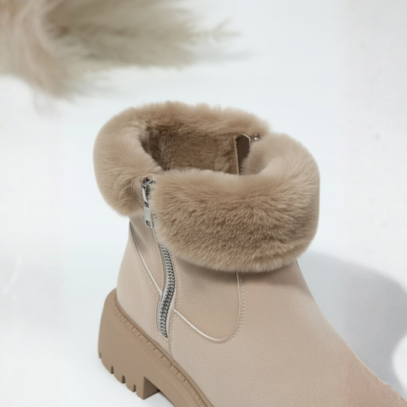Besie | Women's Orthopaedic Suede Platform Ankle Boots with Faux Fur Trim