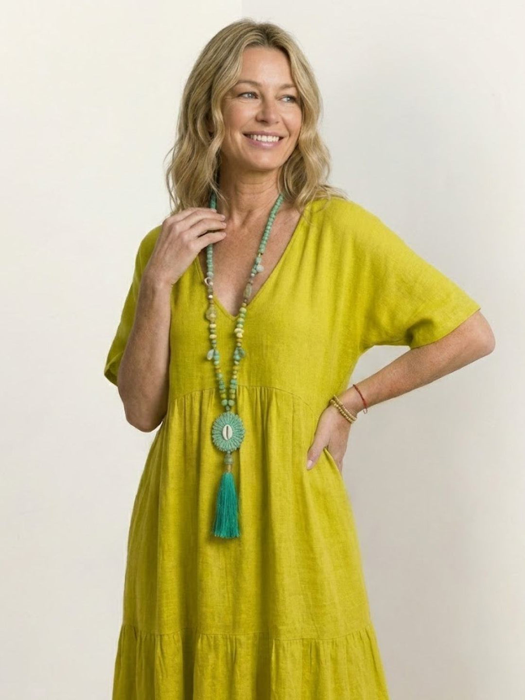 Tiered Short Sleeve V Neck Boho Maxi Dress