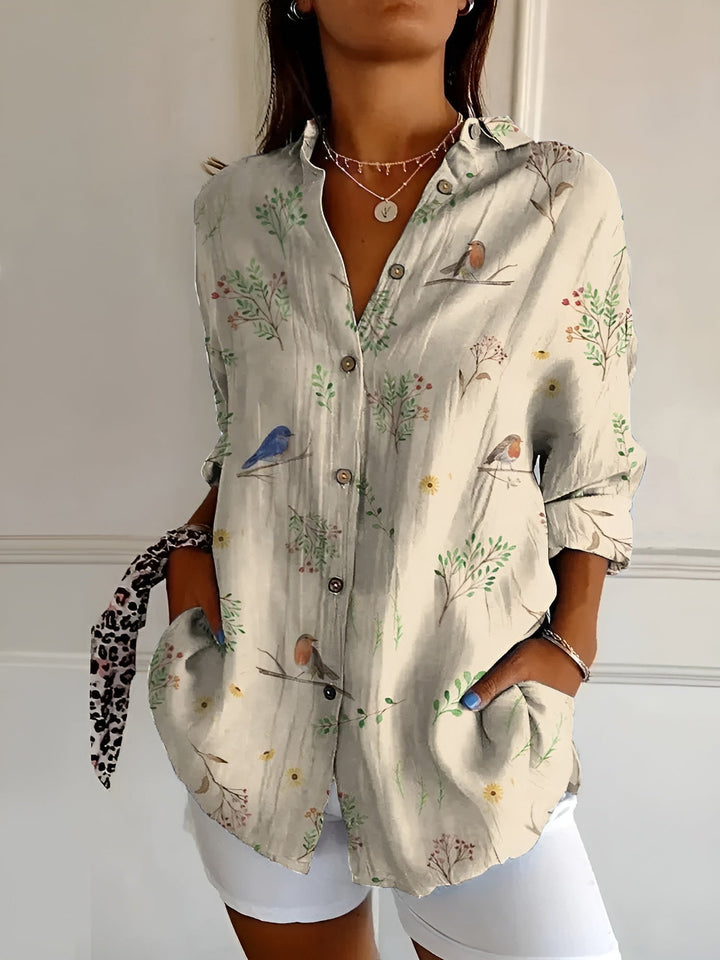 Oversized Floral Print Collar Neck Roll Sleeve Casual Shirt