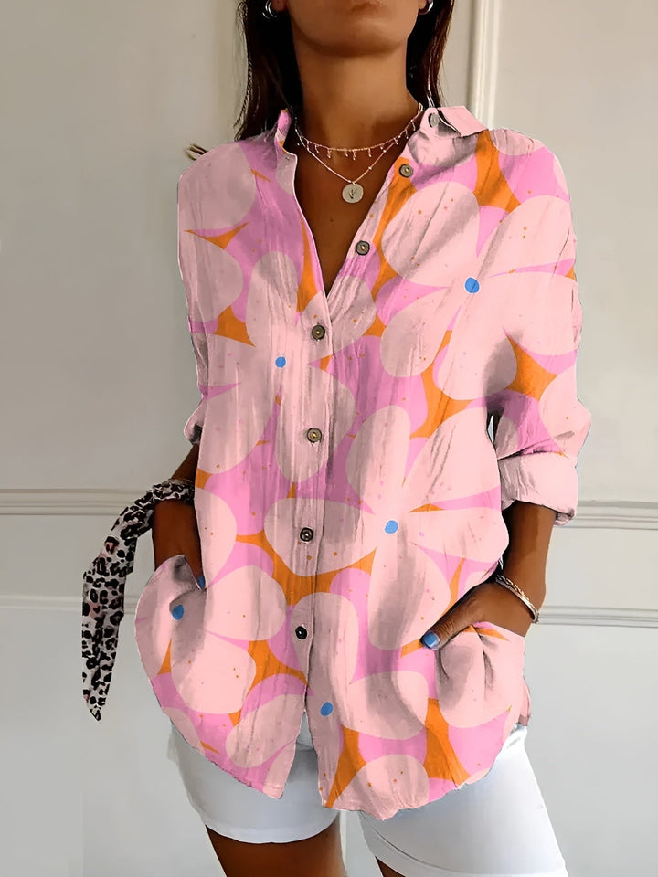 Oversized Floral Print Collar Neck Roll Sleeve Casual Shirt