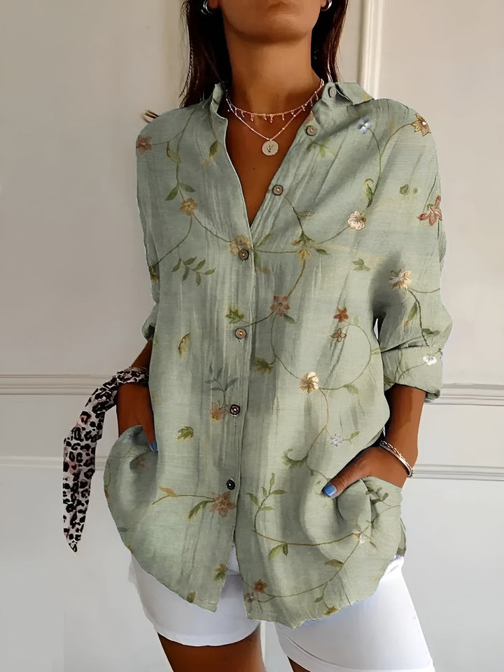 Oversized Floral Print Collar Neck Roll Sleeve Casual Shirt