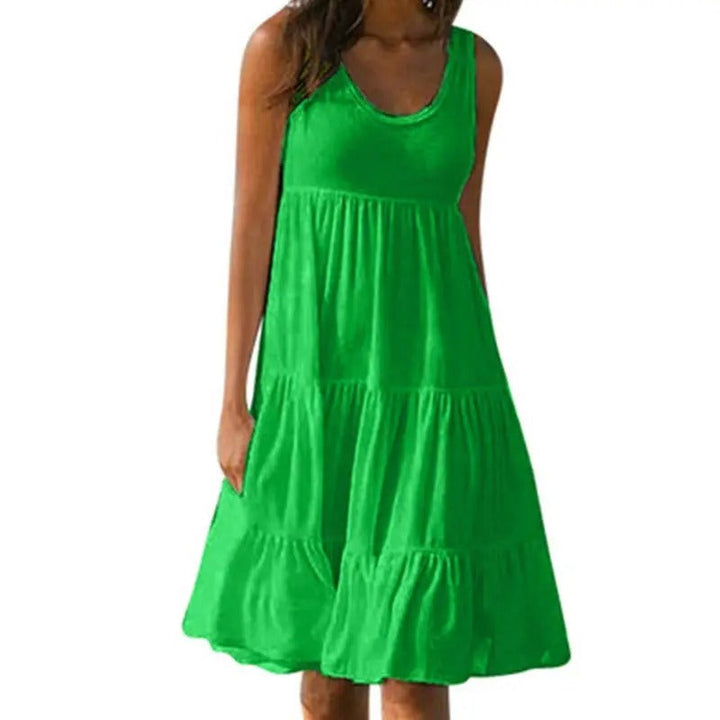 Sleeveless Scoop Neck Tiered Ruffle Hem Casual Sundress
