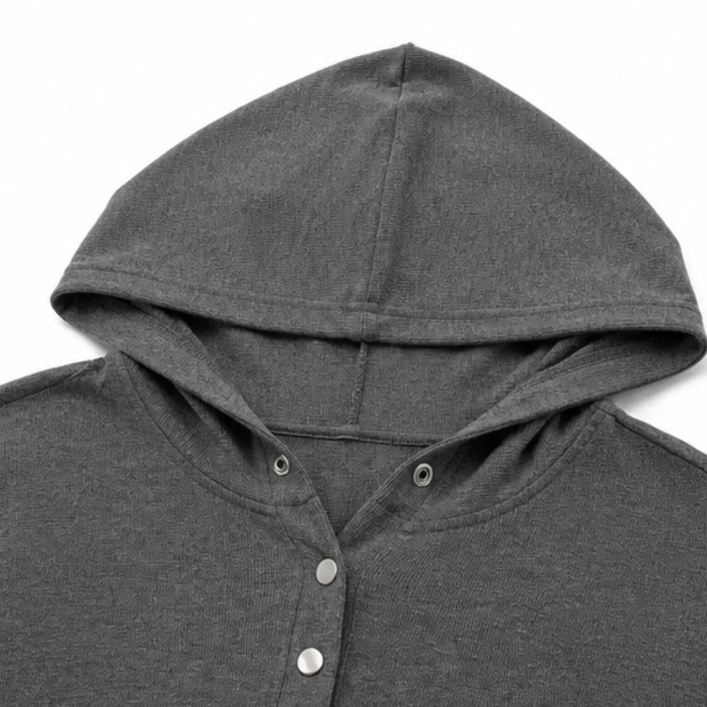 Meredith | Women's Oversized Waffle Knit Henley Hoodie with Button Placket