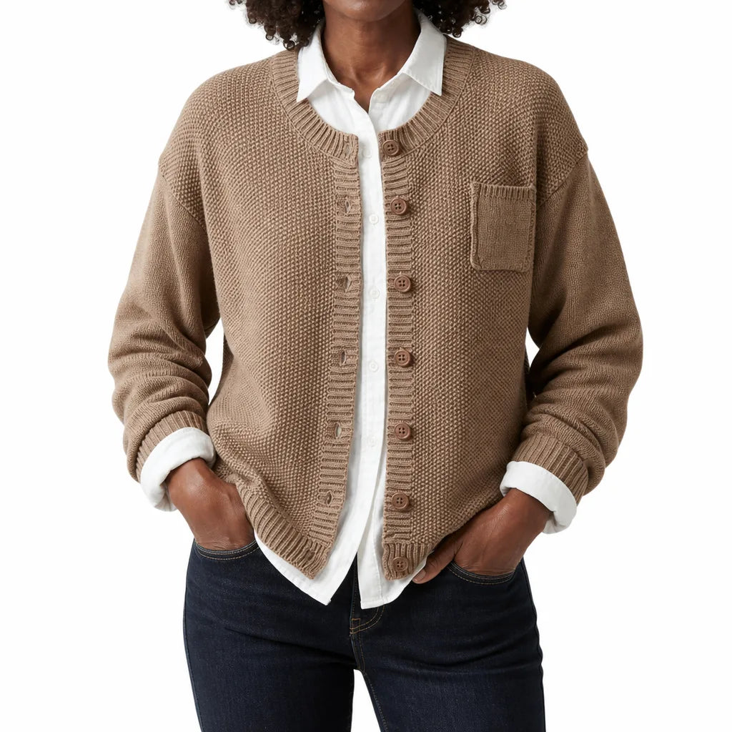 Josselynn | Women's Garter Stitch Button-Front Cardigan in Cotton Knit