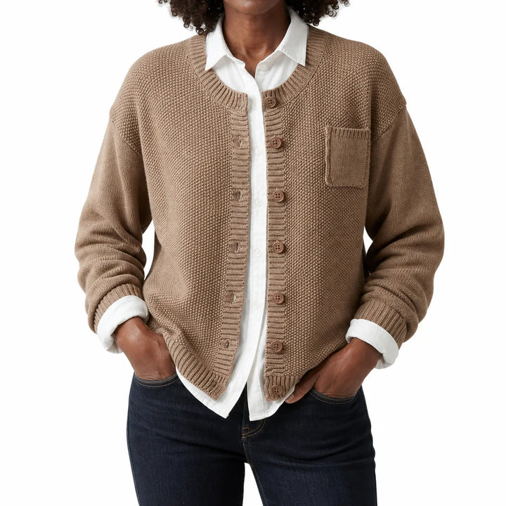 Josselynn | Women's Garter Stitch Button-Front Cardigan in Cotton Knit