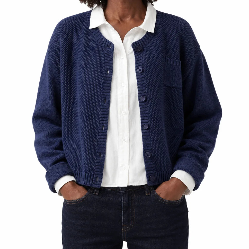 Josselynn | Women's Garter Stitch Button-Front Cardigan in Cotton Knit
