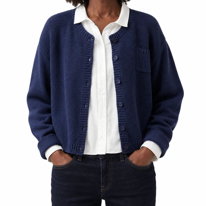 Josselynn | Women's Garter Stitch Button-Front Cardigan in Cotton Knit