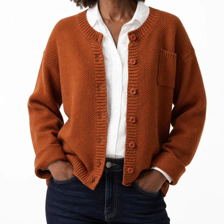 Josselynn | Women's Garter Stitch Button-Front Cardigan in Cotton Knit