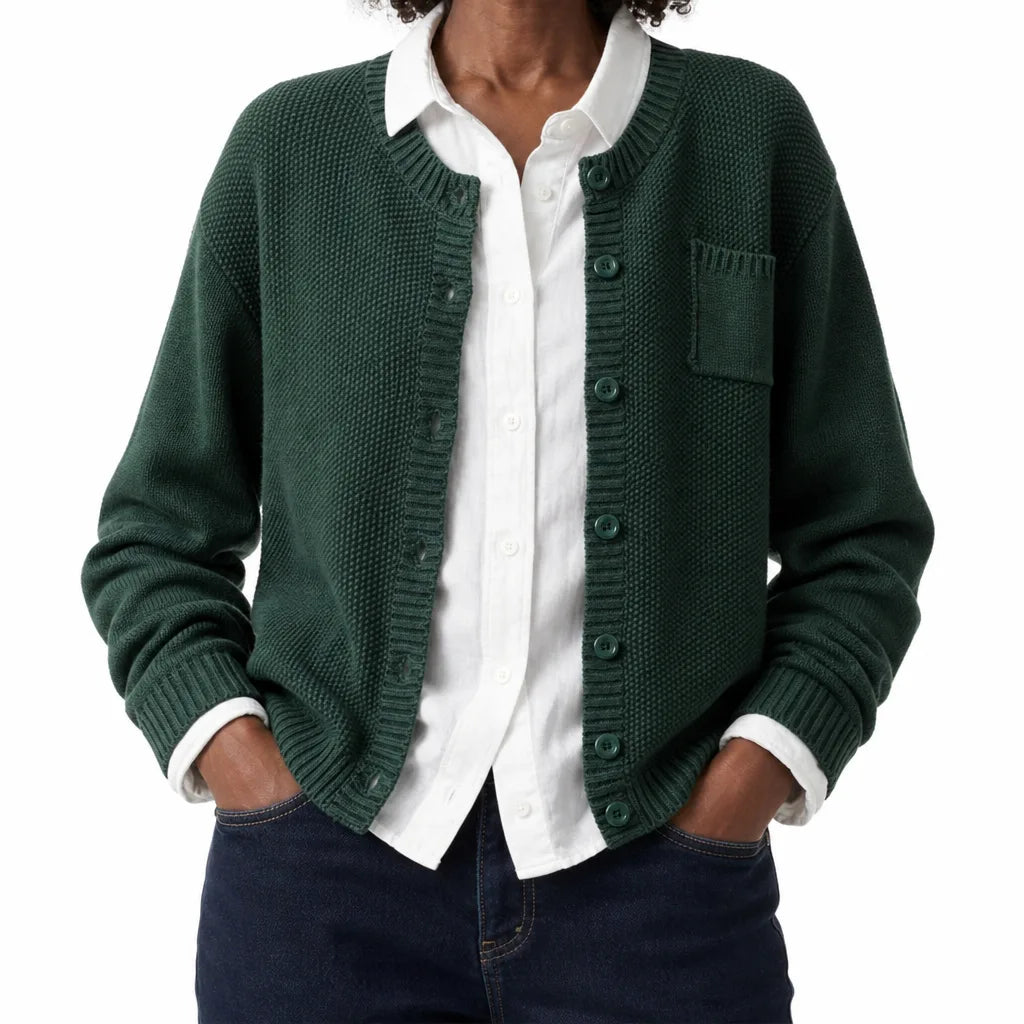 Josselynn | Women's Garter Stitch Button-Front Cardigan in Cotton Knit