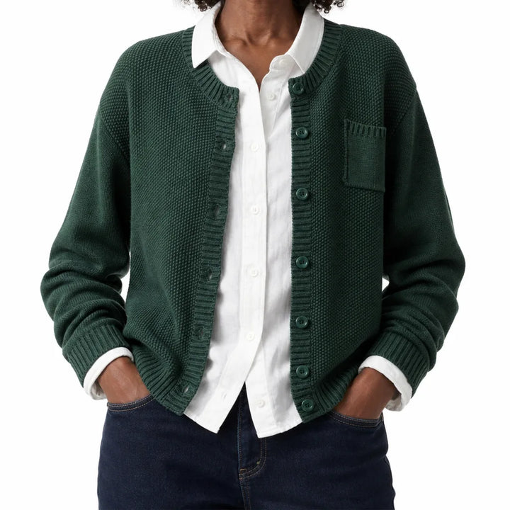 Josselynn | Women's Garter Stitch Button-Front Cardigan in Cotton Knit