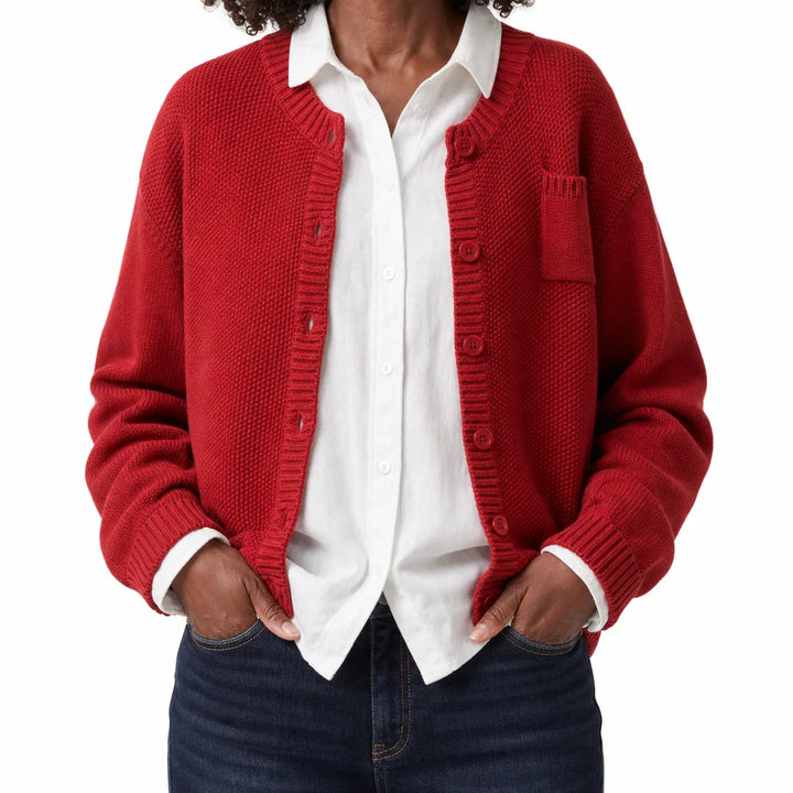 Josselynn | Women's Garter Stitch Button-Front Cardigan in Cotton Knit