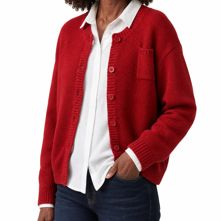 Josselynn | Women's Garter Stitch Button-Front Cardigan in Cotton Knit