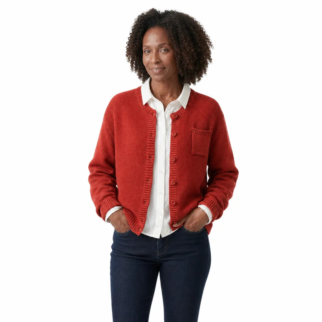 Josselynn | Women's Garter Stitch Button-Front Cardigan in Cotton Knit