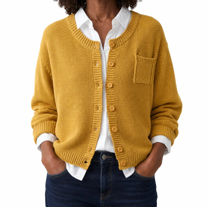 Josselynn | Women's Garter Stitch Button-Front Cardigan in Cotton Knit