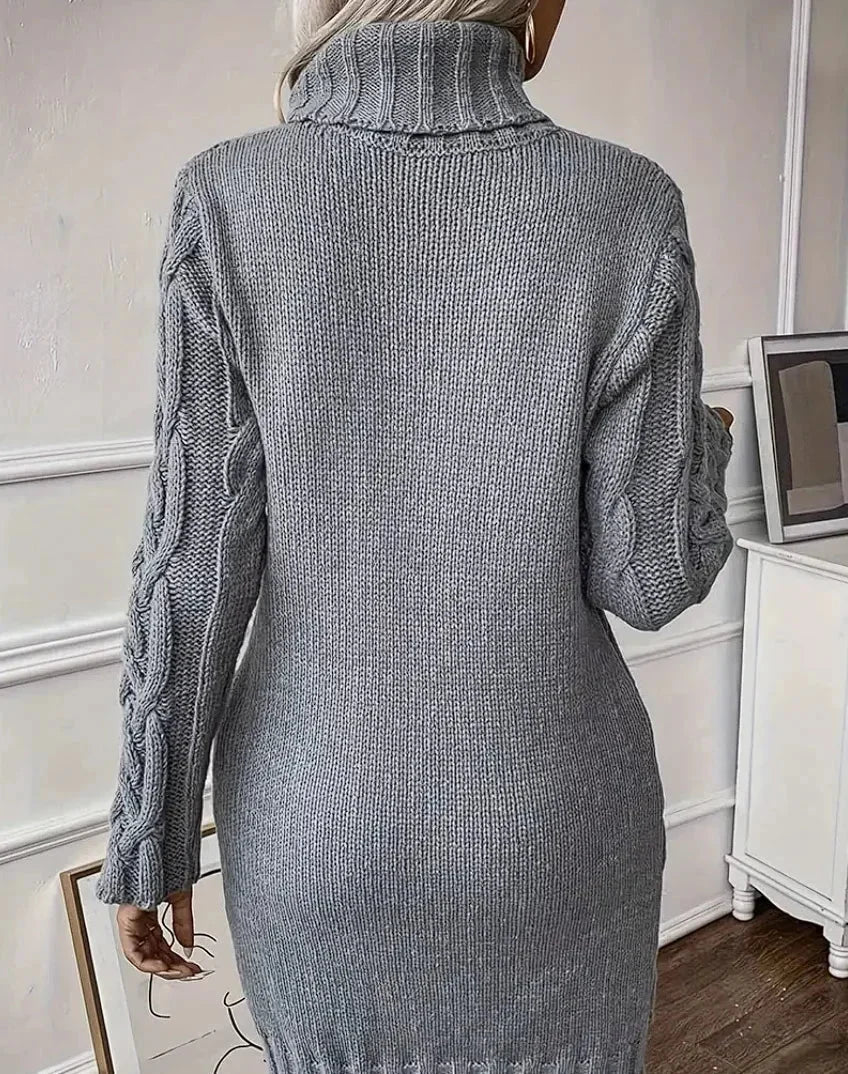 Eleanor | Women’s Chunky Cable Knit Turtleneck Sweater Dress