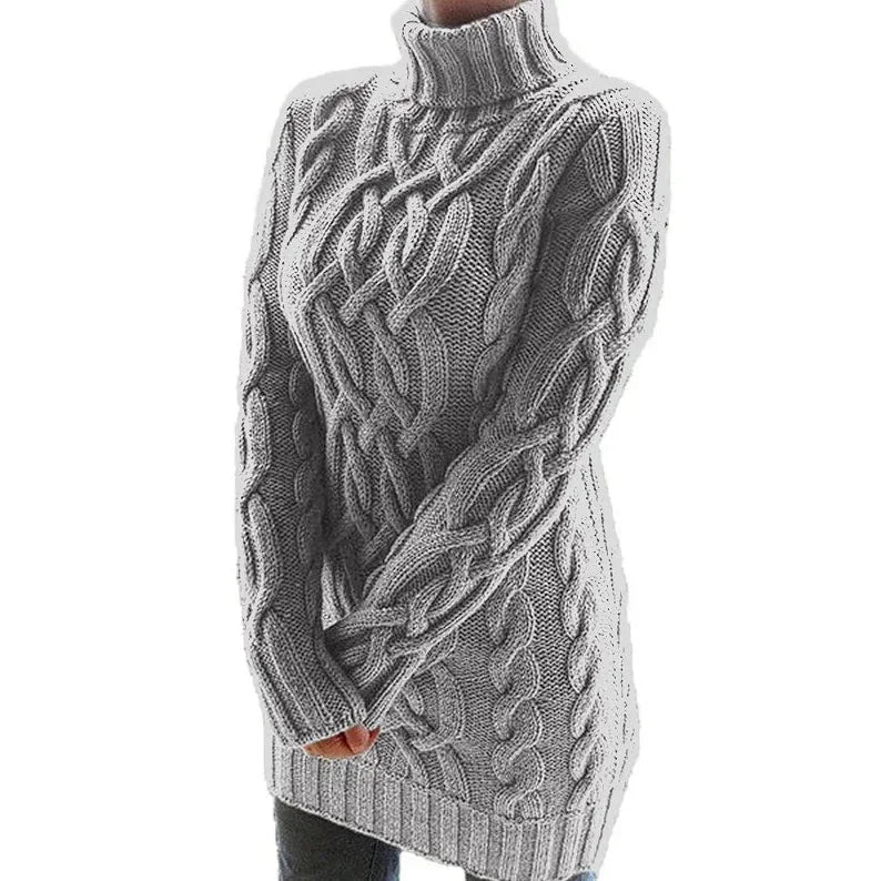 Eleanor | Women’s Chunky Cable Knit Turtleneck Sweater Dress
