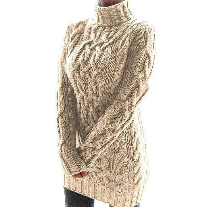 Eleanor | Women’s Chunky Cable Knit Turtleneck Sweater Dress