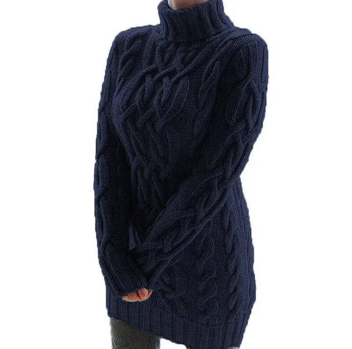 Eleanor | Women’s Chunky Cable Knit Turtleneck Sweater Dress