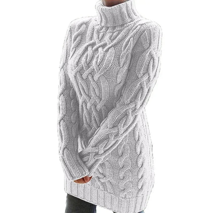 Eleanor | Women’s Chunky Cable Knit Turtleneck Sweater Dress