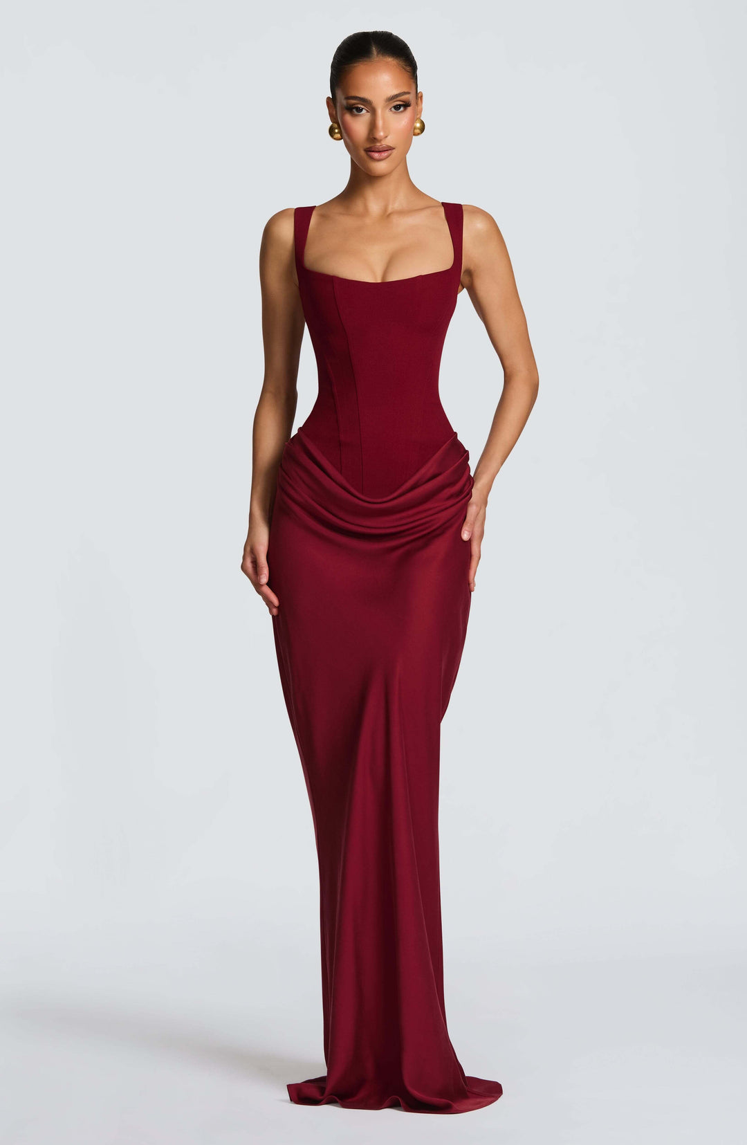 Ruched Side Scoop Neck Sleeveless Bodycon Maxi Dress - Formal Evening Gown
