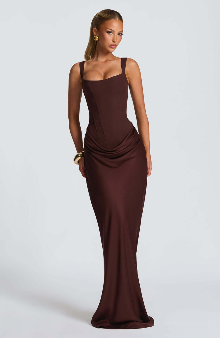 Ruched Side Scoop Neck Sleeveless Bodycon Maxi Dress - Formal Evening Gown