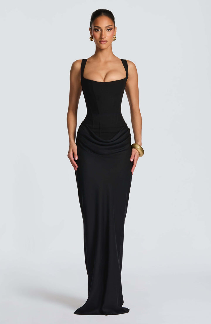 Ruched Side Scoop Neck Sleeveless Bodycon Maxi Dress - Formal Evening Gown