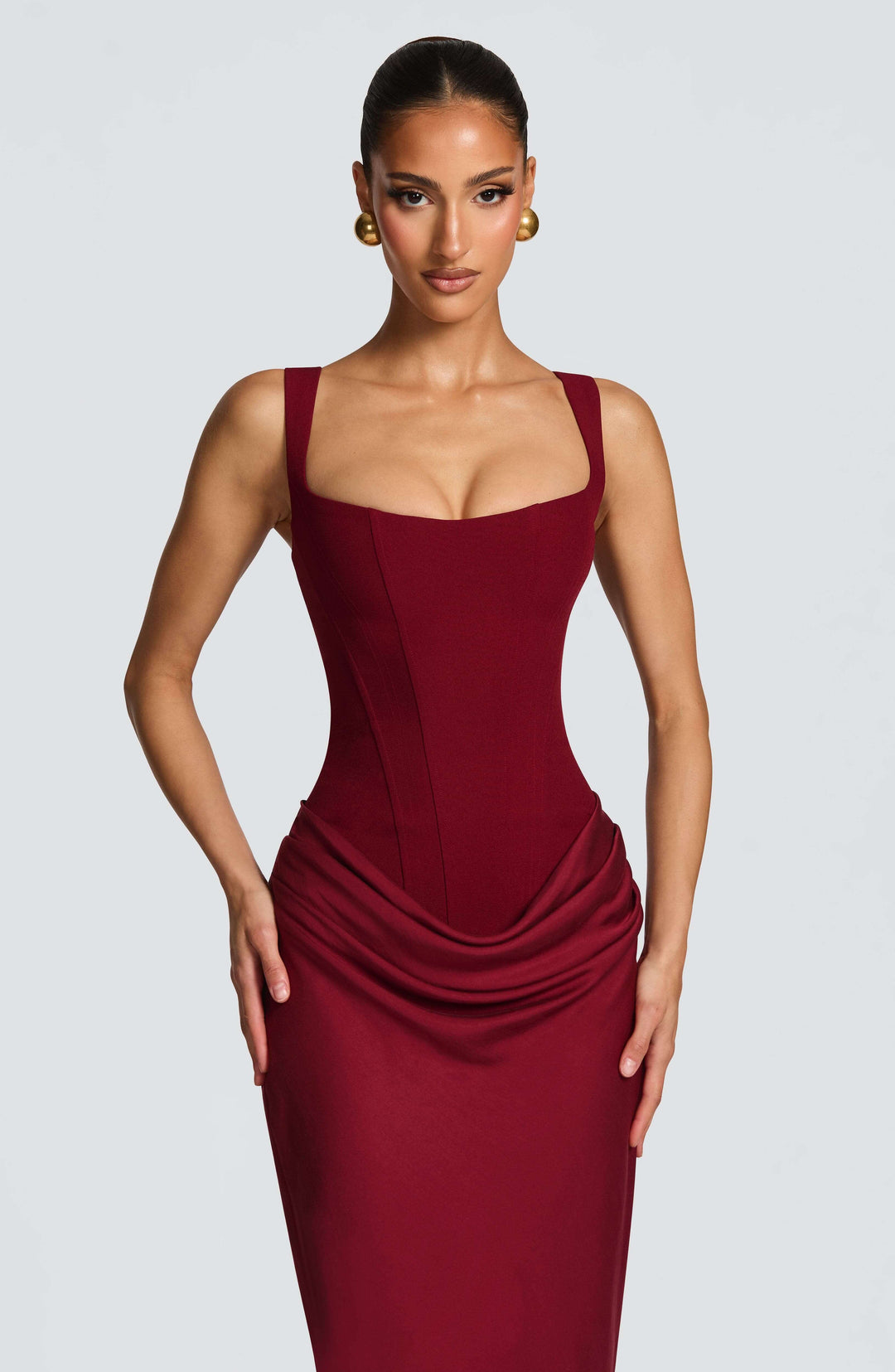 Ruched Side Scoop Neck Sleeveless Bodycon Maxi Dress - Formal Evening Gown