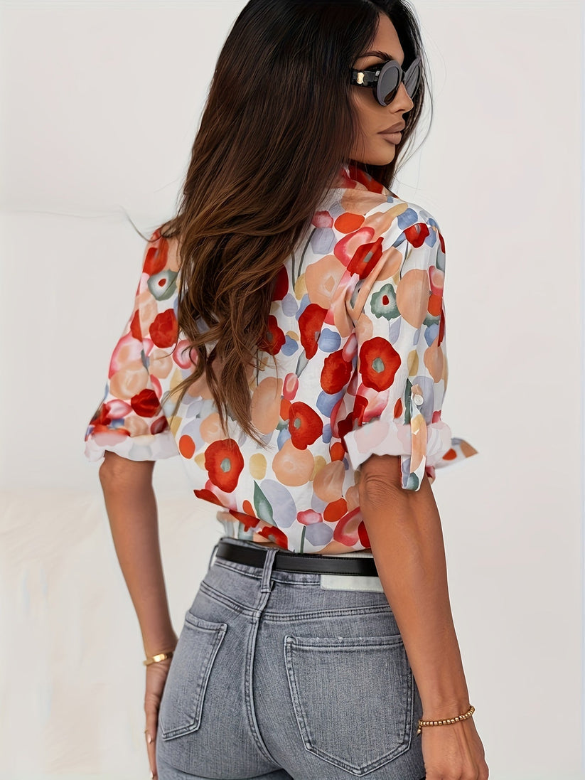 Floral Print Button Down Relaxed Summer Blouse