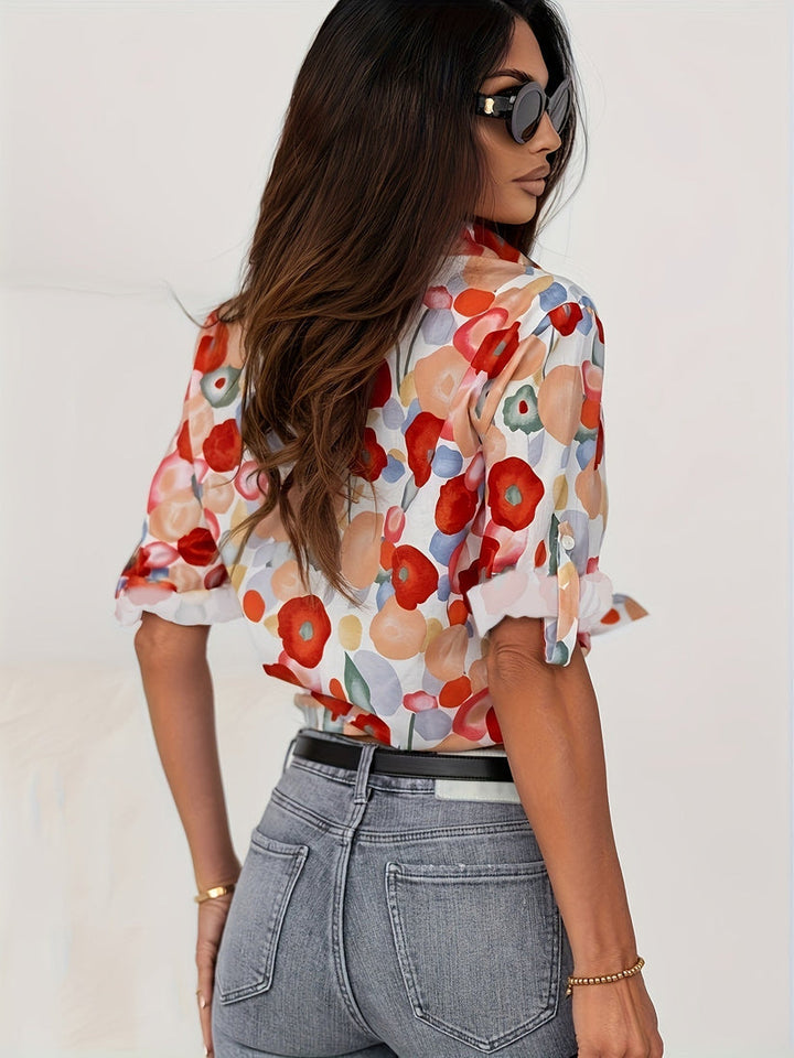 Floral Print Button Down Relaxed Summer Blouse