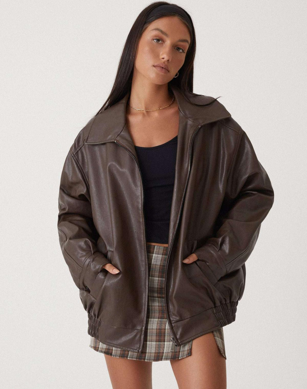 Ruby | Women's Oversized Faux Leather Zip-Up Bomber Jacket